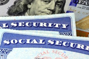 Zoomed in picture of money and social security cards